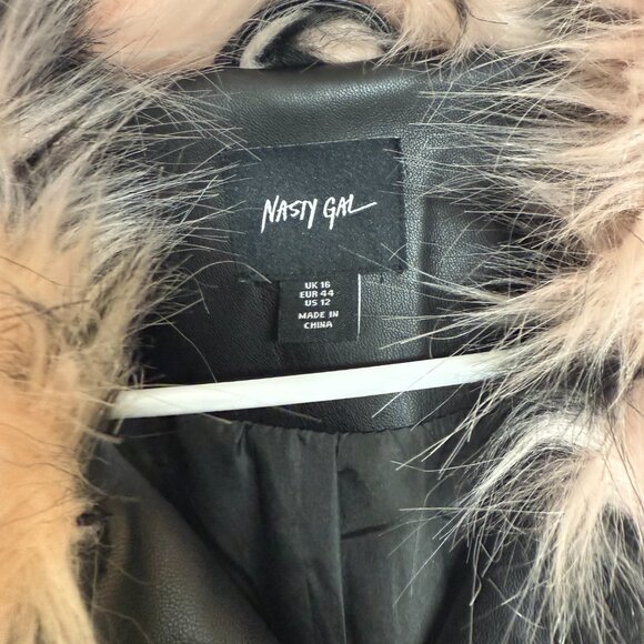 Nasty Gal Fur Trim Faux Leather Swing Coat - Picture 7 of 8